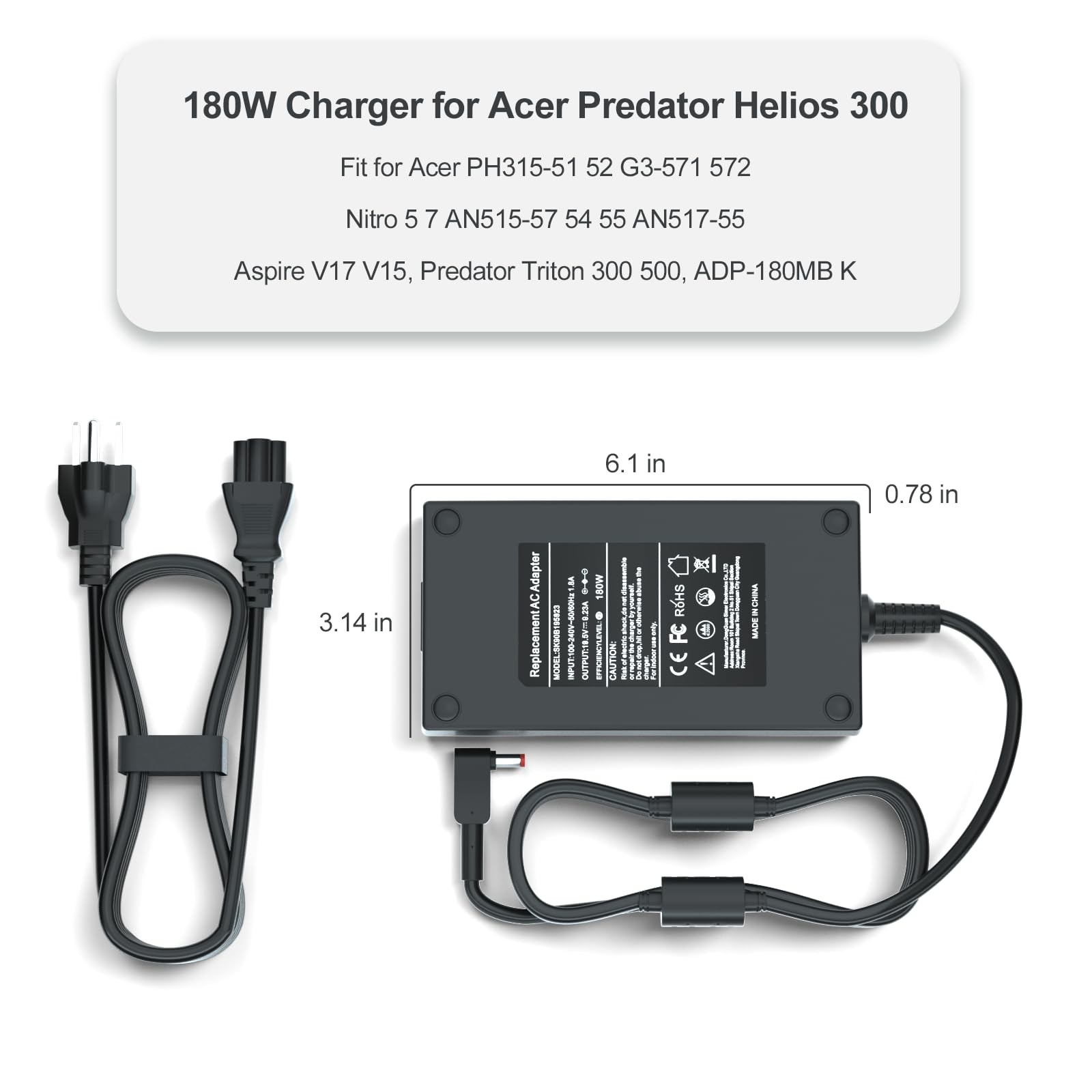 Givehooy 180W Charger for Acer Predator Helios 300 PH315-51 52 G3 Nitro 5