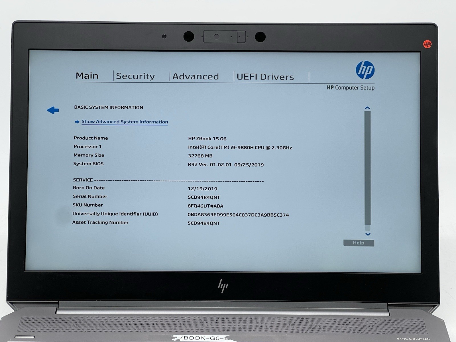 HP ZBook 15 G6, i9-9880H, @ 2.30GHz, 32GB RAM, 1TB HDD & 512GB NVMe-No OS/AC