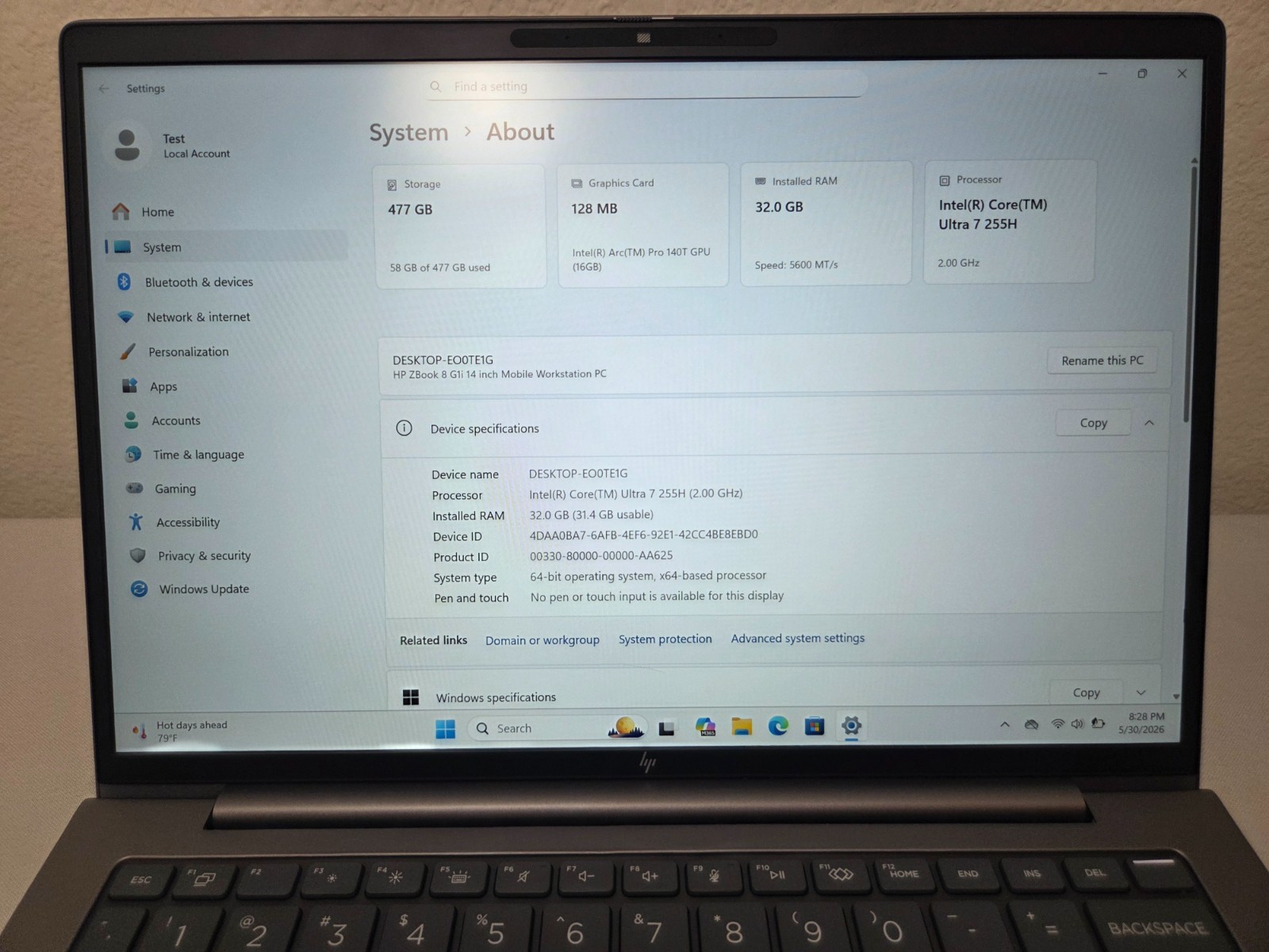 HP ZBook 8 G1i 14″ – Intel Core Ultra 7 255H, 32GB RAM, 512GB SSD, WARRANTY