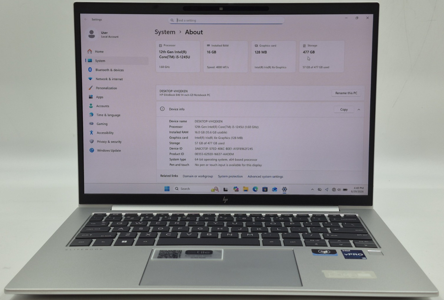 HP EliteBook 840 G9 Laptop i5-1245U 1.60GHz 16GB RAM 512GB NVMe SSD Win 11 Pro