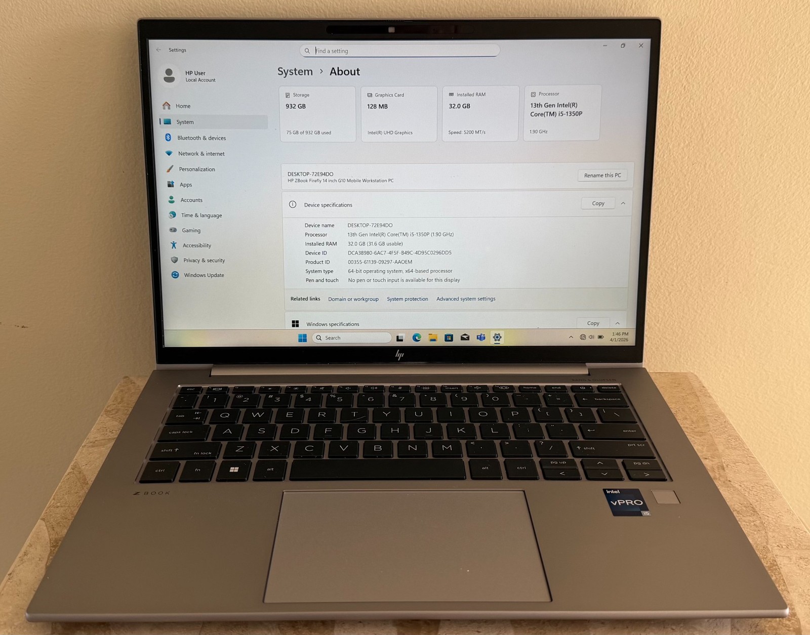 HP ZBook Firefly 14 G10 Laptop Intel i5 1350P 32GB 1TB Win 11 Pro 7Z1A6UT#ABA
