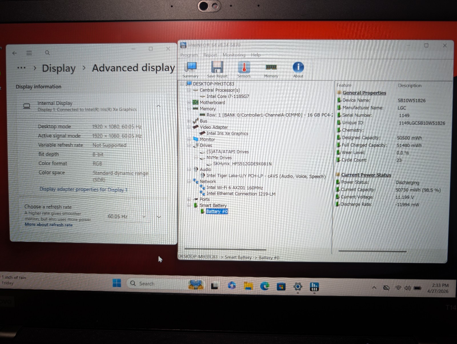 LENOVO THINKPAD T14 GEN 2i Touchscreen | i7-1185G7 32GB RAM 512GB NVMe SSD | FHD