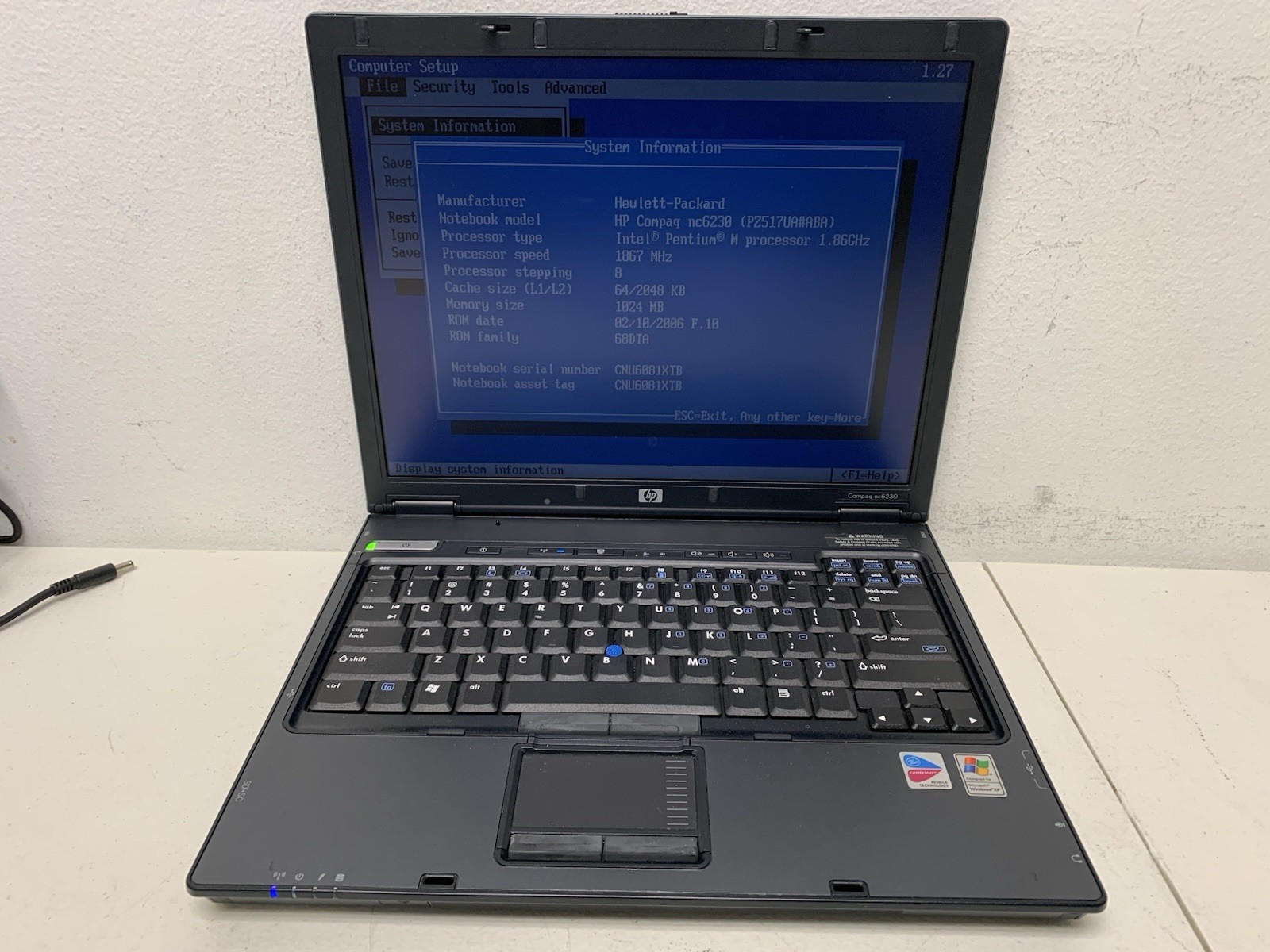 HP Compaq nc6230 14.1” (Intel Pentium 1.86 GHz 1GB) No Hhd /No System