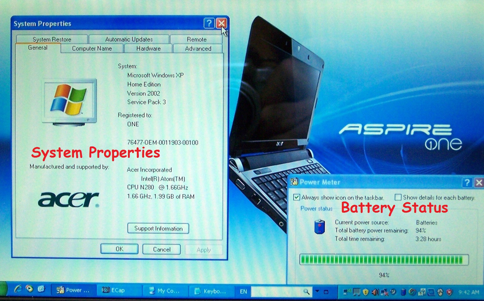 Acer Aspire One kav10 (D150), Intel N280 1.66GHz, 2GB, 160GB, Win XP, 10.1″