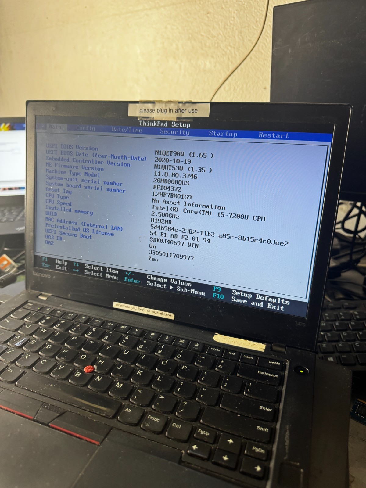 Lenovo ThinkPad T470s Core I5-7200 8GB RAM Laptop For Repair #6000