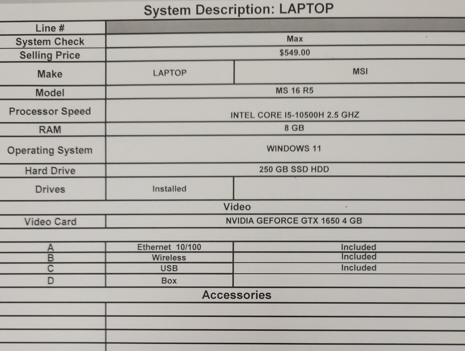 (9890834) MSI MS16R5 Gaming Laptop