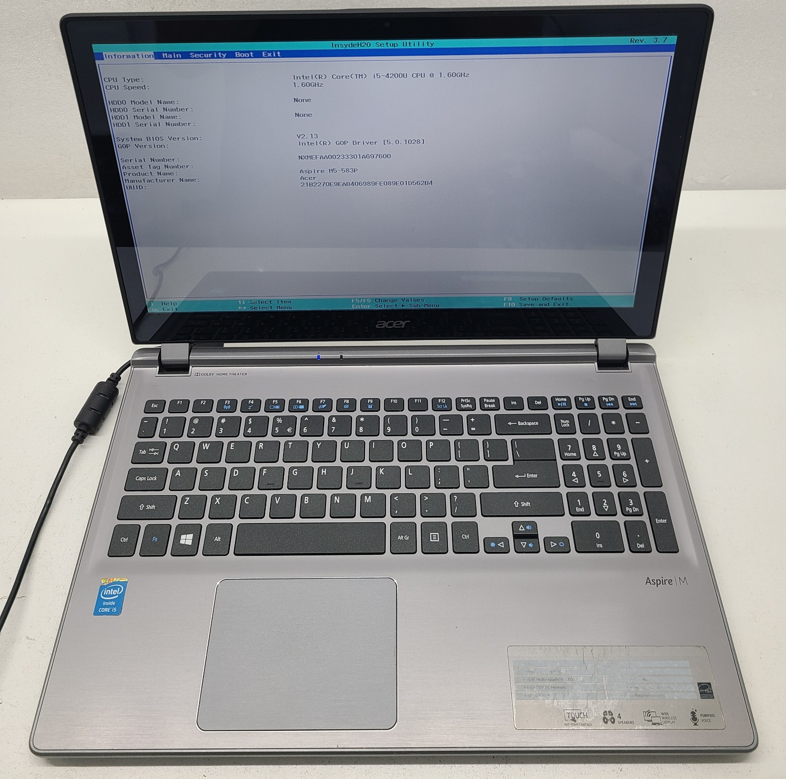 Acer Aspire M5-583P-6637 15.6″ Laptop Intel i5-4200U 4GB Ram NO HD/OS (FL)