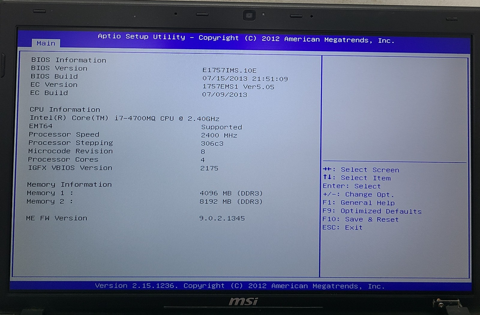 MSI GE70 17.3” Laptop Intel Core i7-4700MQ 12GB Ram NO HD/OS (FL)