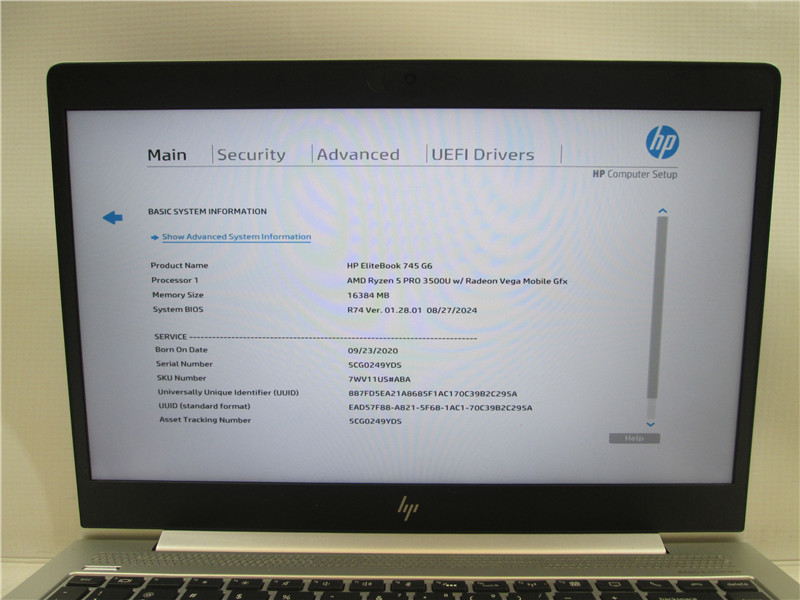 HP EliteBook 745 G6 Laptop Ryzen 5 PRO 3500U 16GB No SSD Win10 COA Grade C