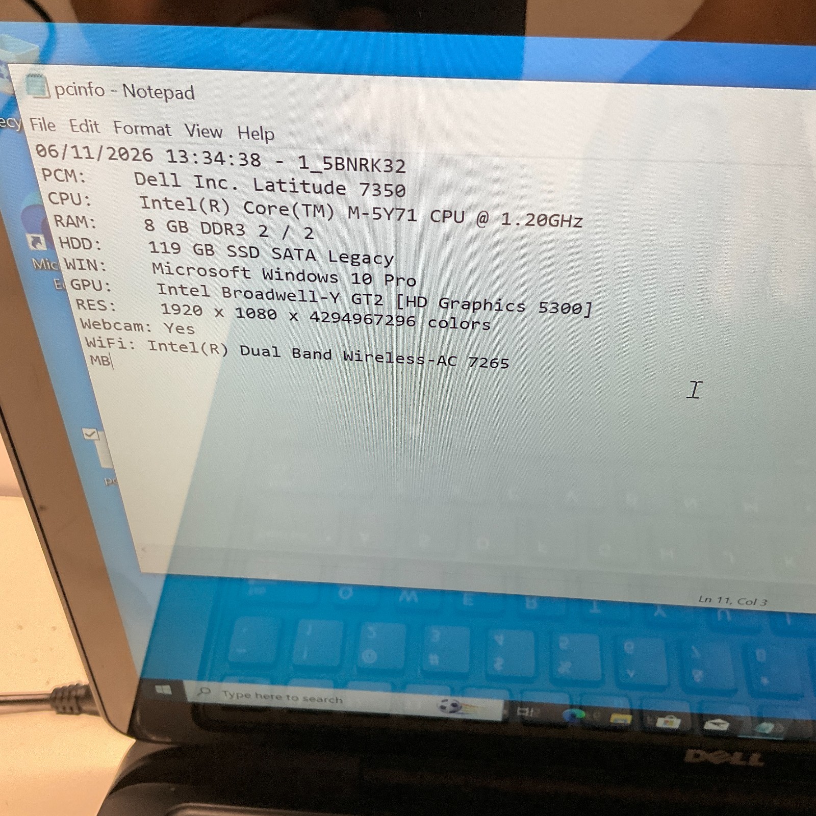 Dell Latitude 7350 TOUCH Core m-5Y71 @ 1.20GHz 8GB RAM 128GB SSD Win 10 BAD BATT
