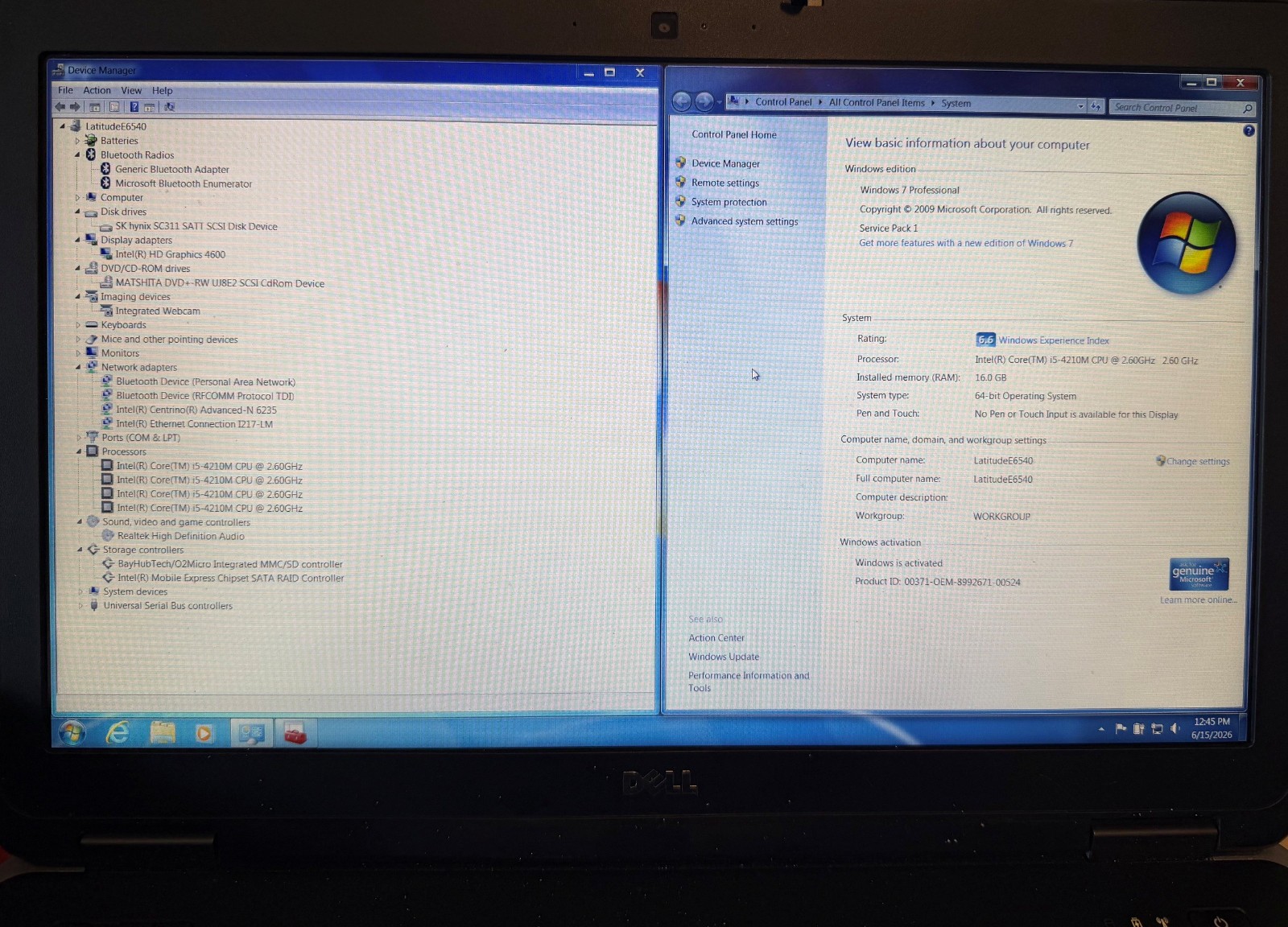 Dell Latitude E6540 15.6” Laptop ~ Intel Core i5 4210M 16GB RAM 250GB SSD Win 7