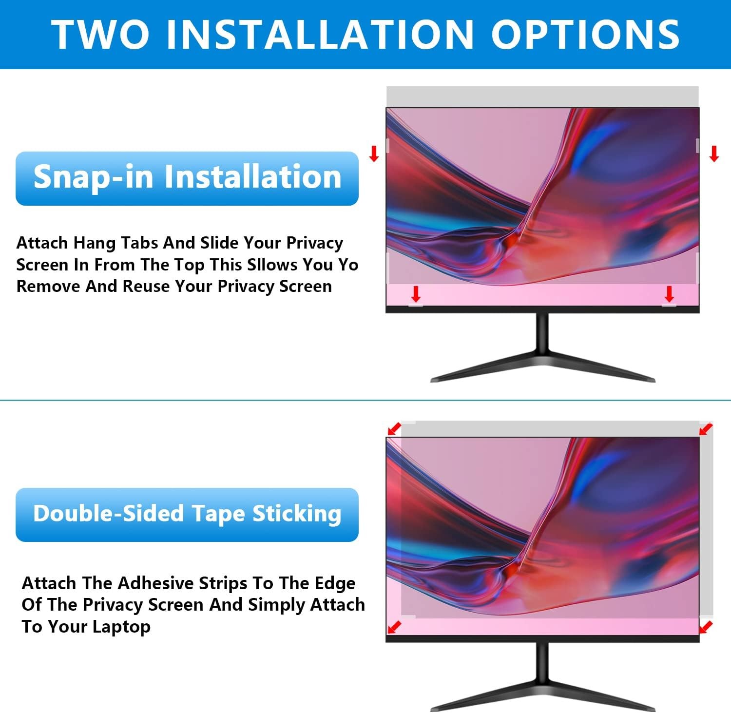 22 Inch Computer Privacy Screen, Removable Anti Glare Filter for Laptop Monitor