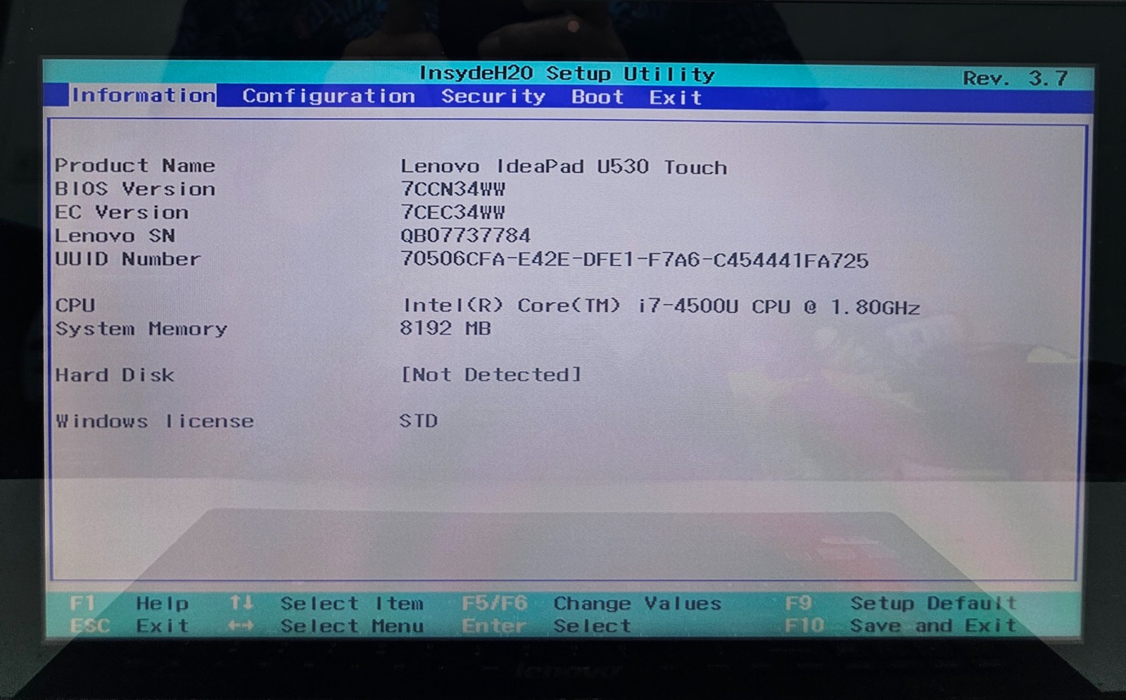 Lenovo IdeaPad U530 Touch 15.6″ Laptop Intel Core i7-4500U 8GB Ram NO HD/OS (FL)