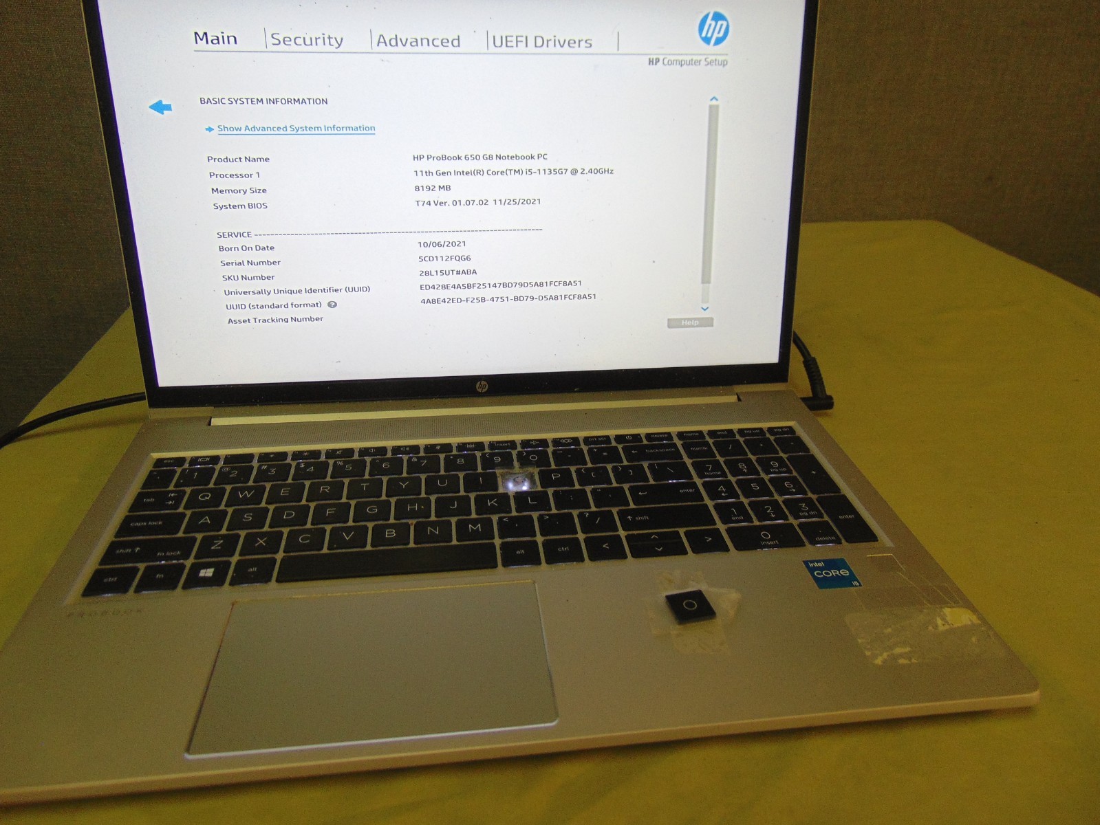 HP ProBook 650 G8 Intel Core i5-1135G7 2.4GHz 8GB/ No HD, OS, Chrgr/ SEE DESCRIP
