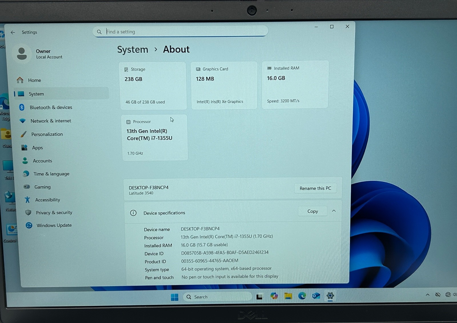 Dell Latitude 3540 15.6″ FHD Touch i7-1355U 16GB RAM 256GB SSD Laptop