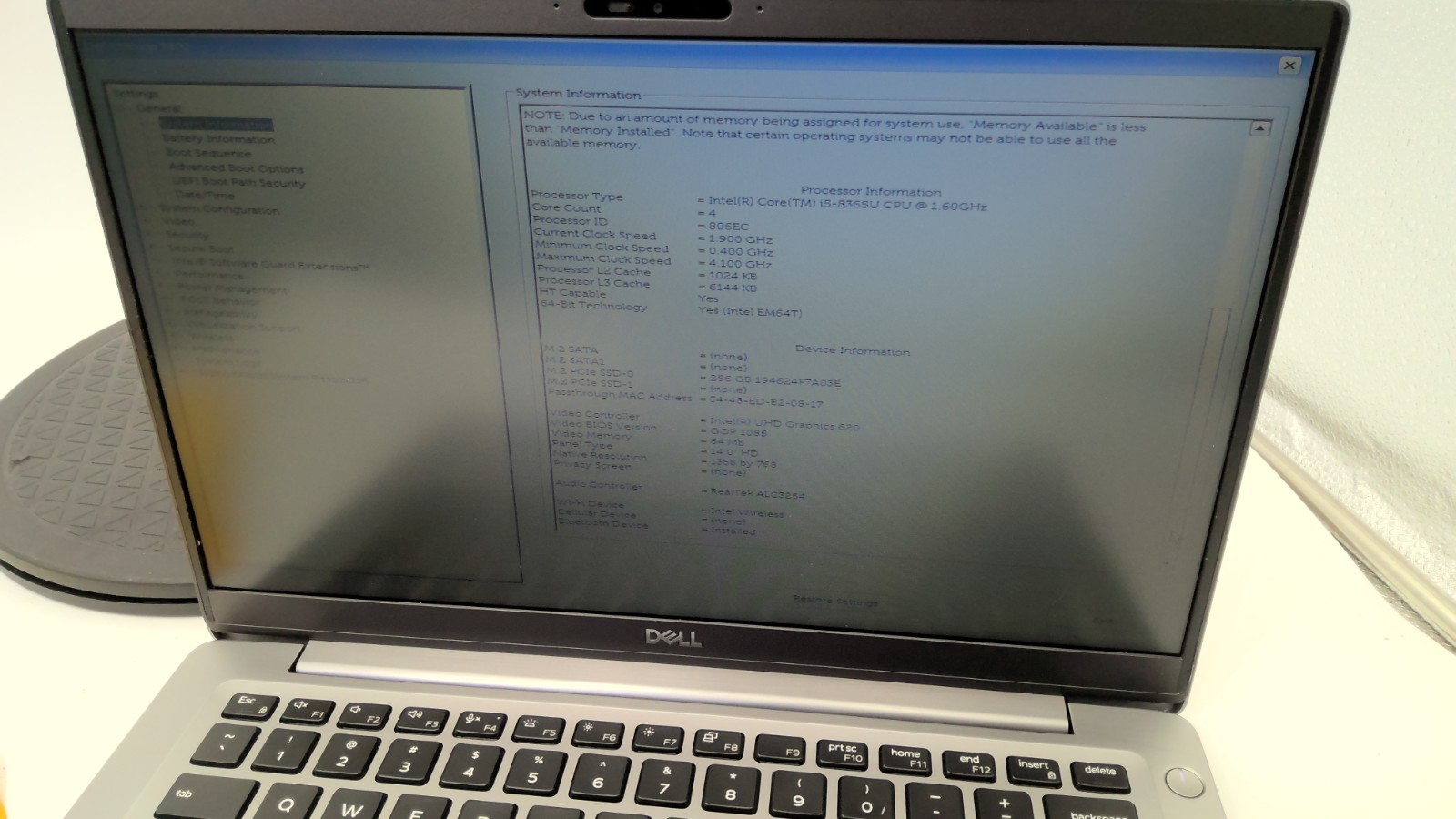 Dell Latitude 7400 i5-8365U 1.60G 16GB DDR4 256GB SSD GRADE A 14″ BSN2733