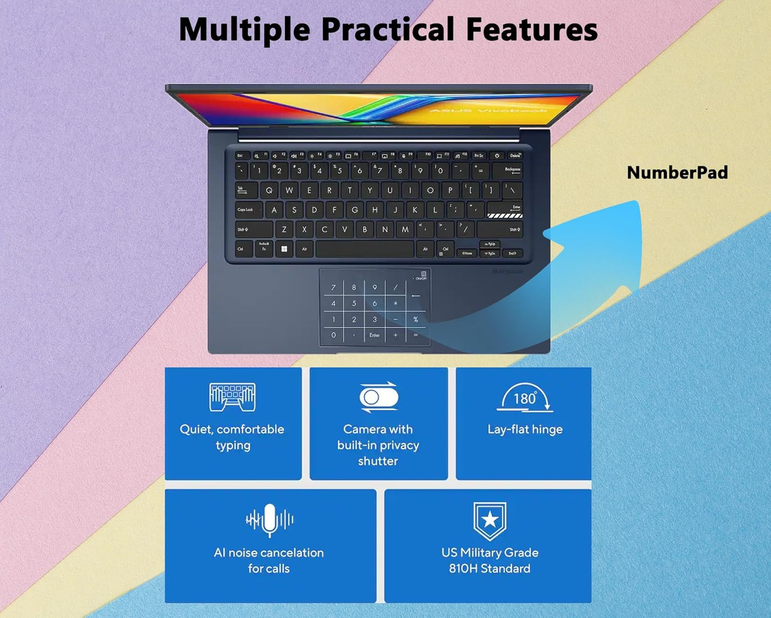 Vivobook 14″ FHD Laptop, 13Th Gen Intel Core I7-1355U(10-Core), 12GB RAM|512GB S