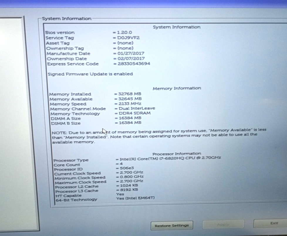Dell Precision 5510 15.6″FHD i7-6820HQ@2.70GHz 32GB RAM NO HDD/OS NVIDIA MC685*!