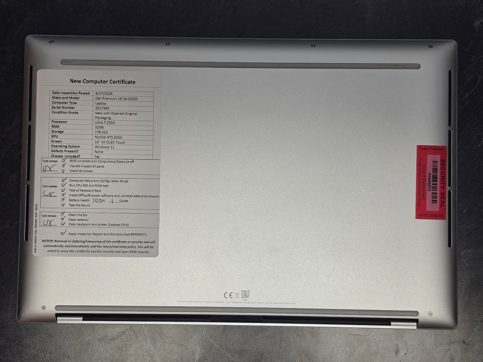 Dell XPS 16 Premium DA16250 4K OLED Touch Ultra 7 255H 32GB RAM 1TB SSD RTX 5050