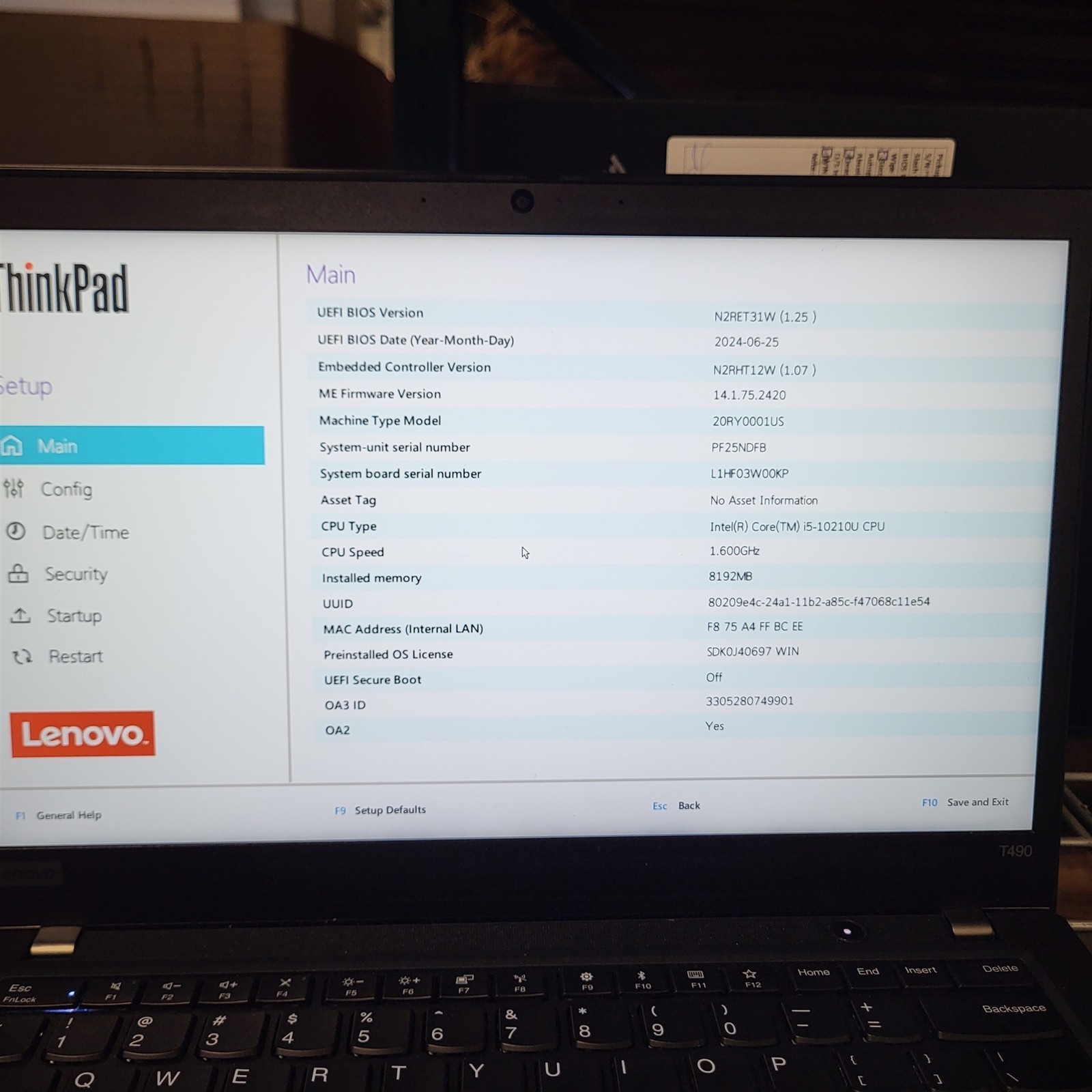 Lenovo ThinkPad T490 14″ Laptop Intel i5-10210U 1.6GHz 8GB 512GB w/OS No PSU