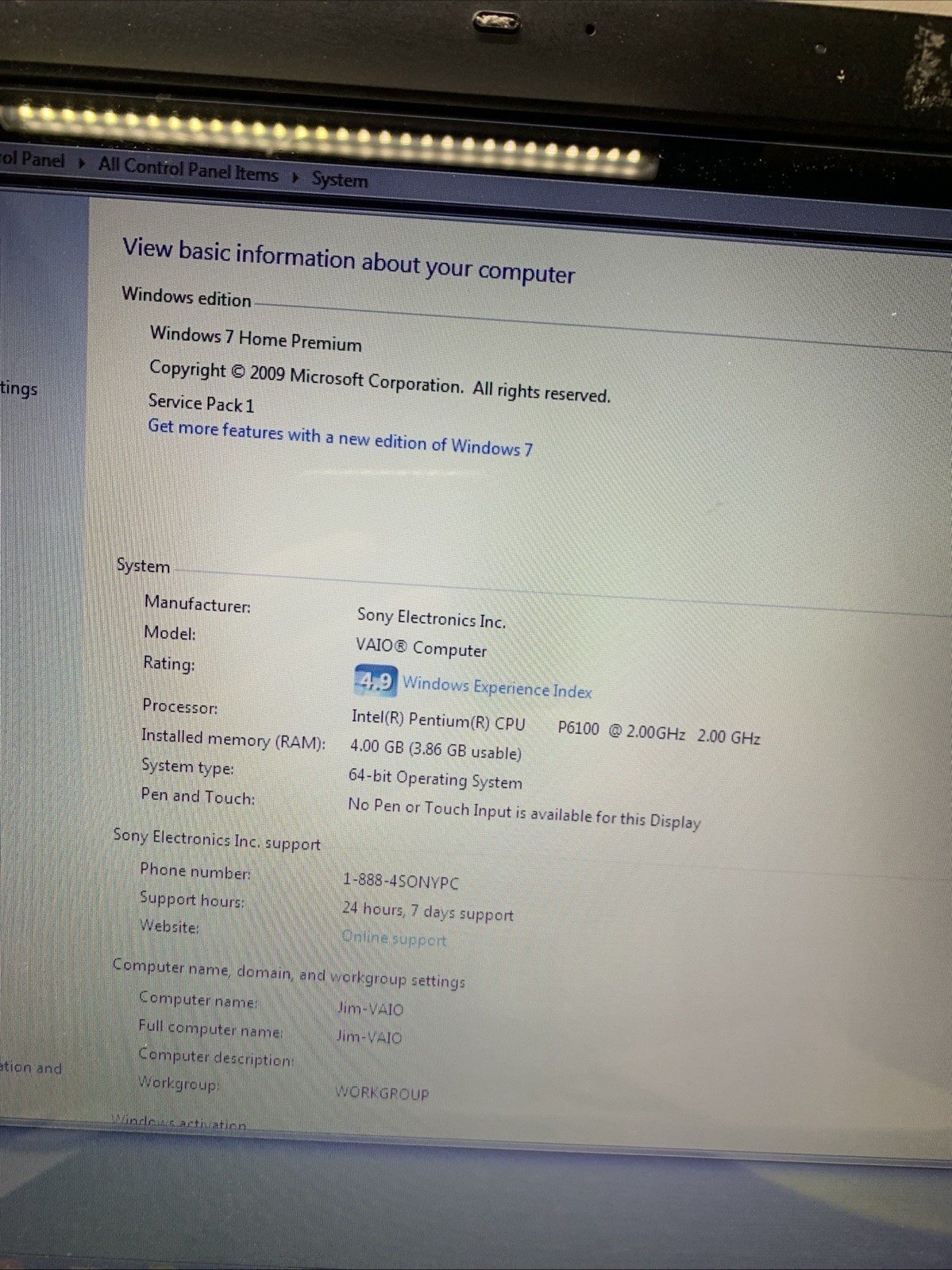 Sony VAIO 17” E Series Pentium P6100 4GB RAM 300GB HDD Blu-ray Win7 PCG-91111L