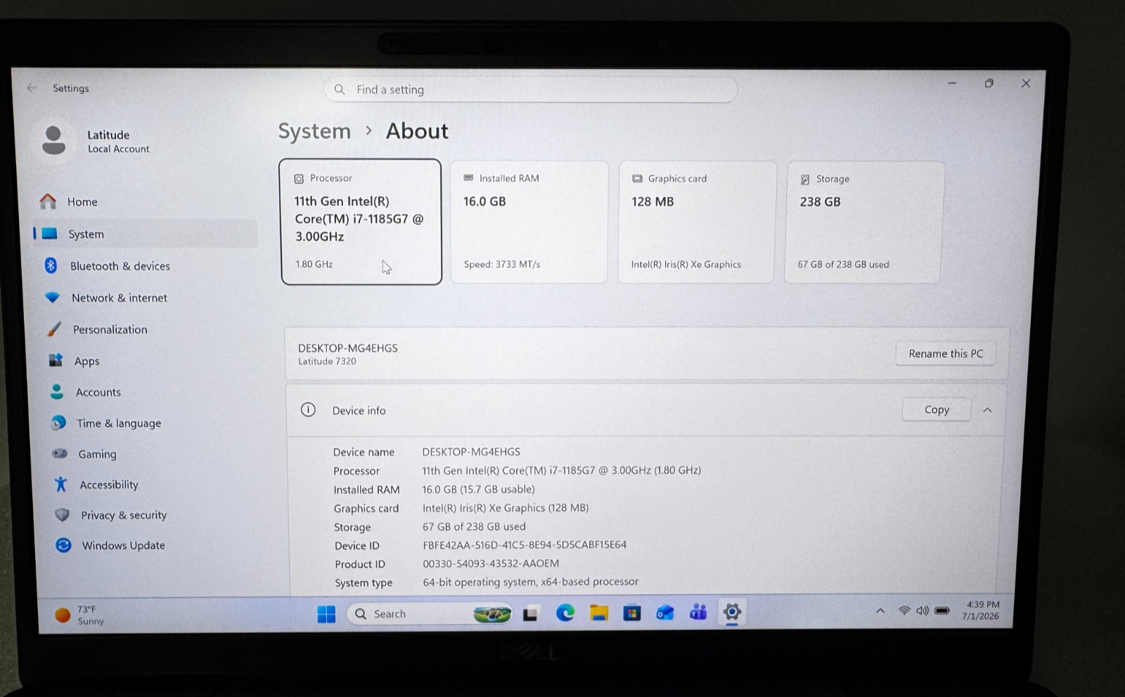 Dell Latitude 7320 13.3″ Laptop i7-1185G7 3.0GHz 16GB 256GB HDMI Windows 11
