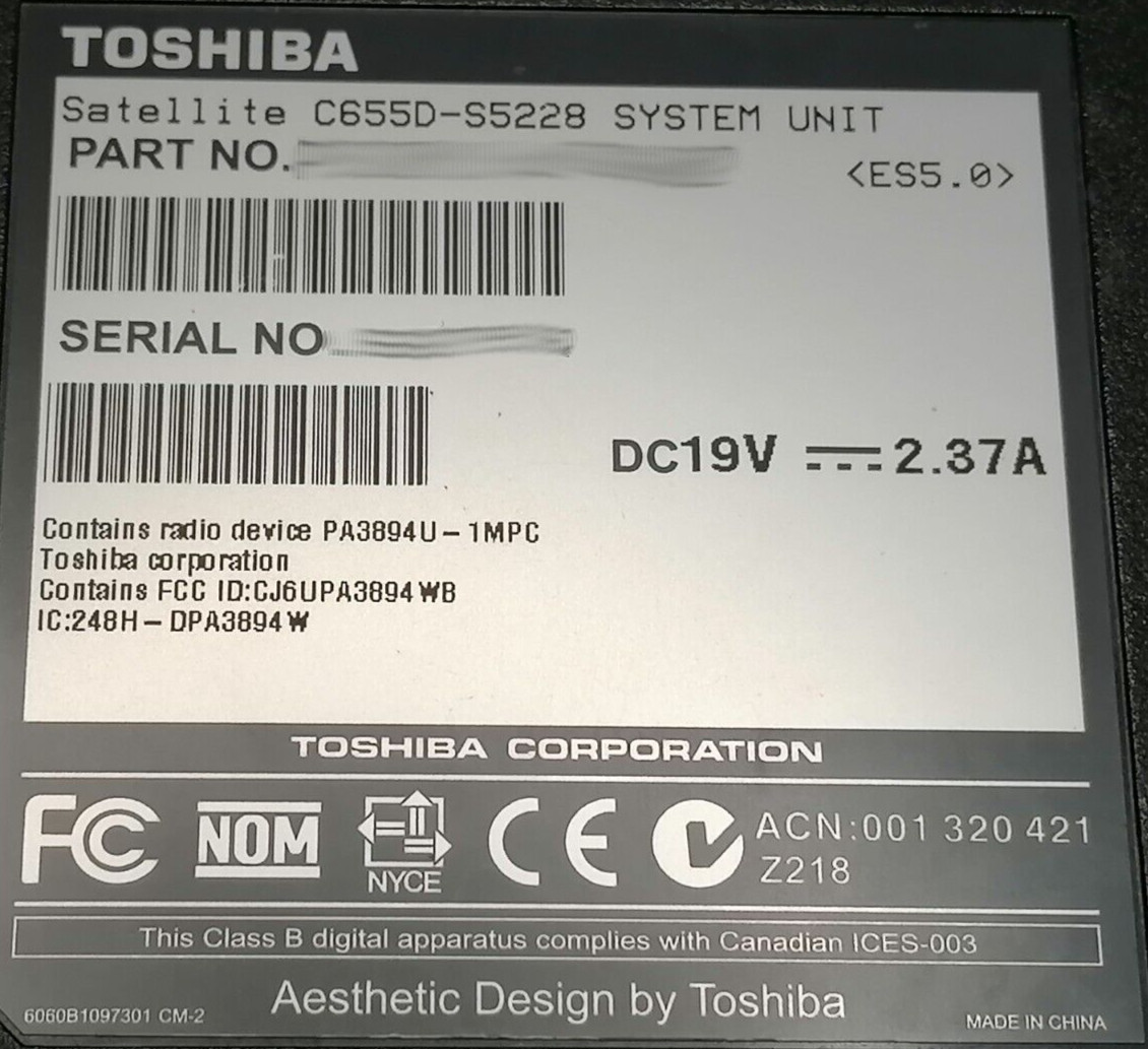 FOR PARTS 15.6″ Toshiba Satellite C655D-S5228 (AMD C-50/1.0 GHz/NO RAM/NO HDD)
