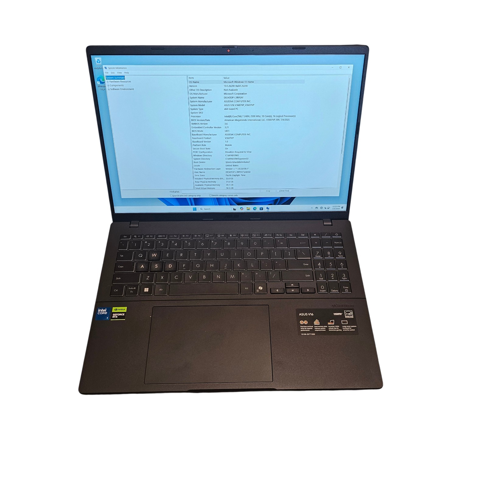 Asus V3607VP-IS79 – 16″ -Core Ultra 7 240H – RTX5070 – 32GB – 1TB – Open Box