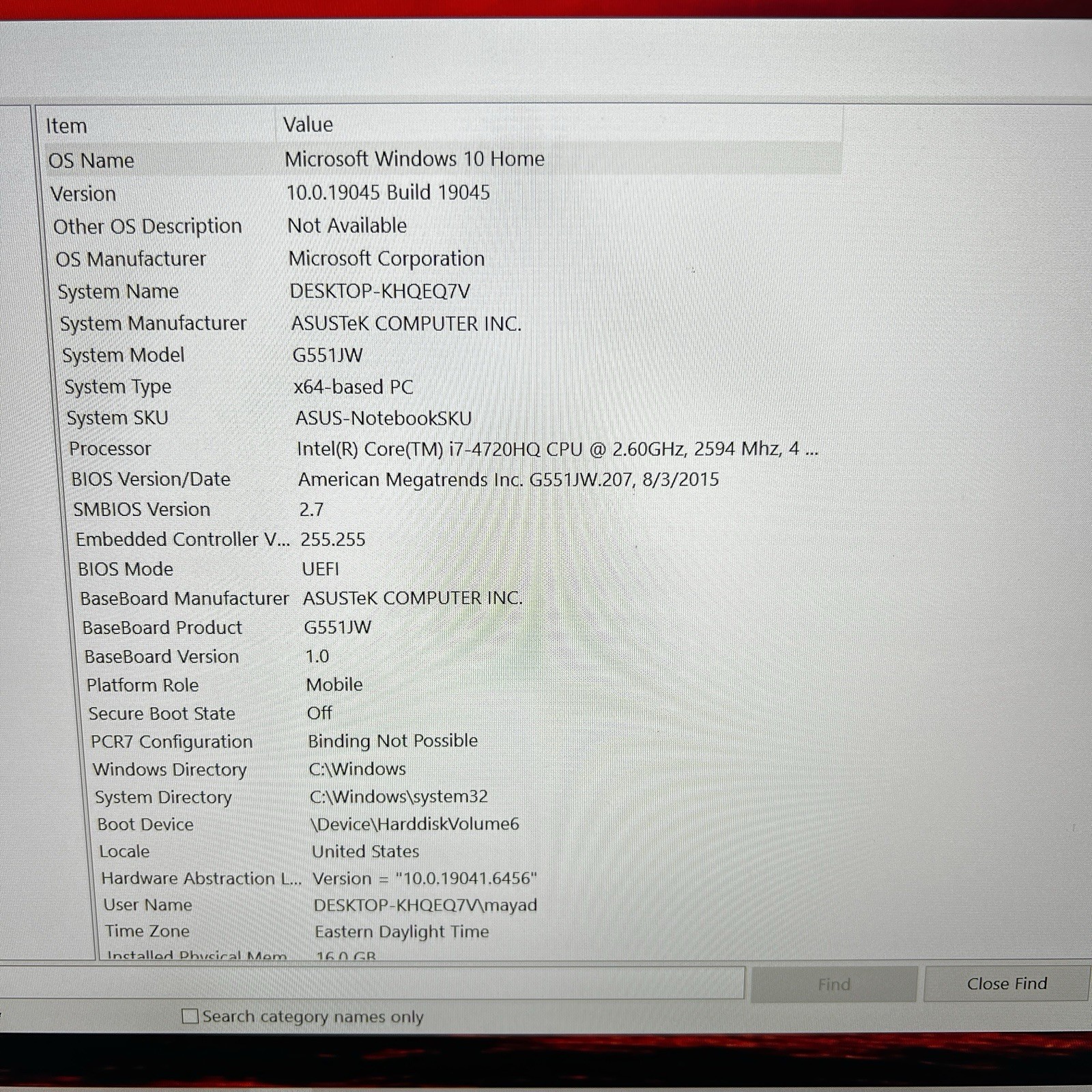 ASUS ROG G551JW Gaming Laptop Intel Core I7 16GB RAM 512GB SSD Windows 10 Home