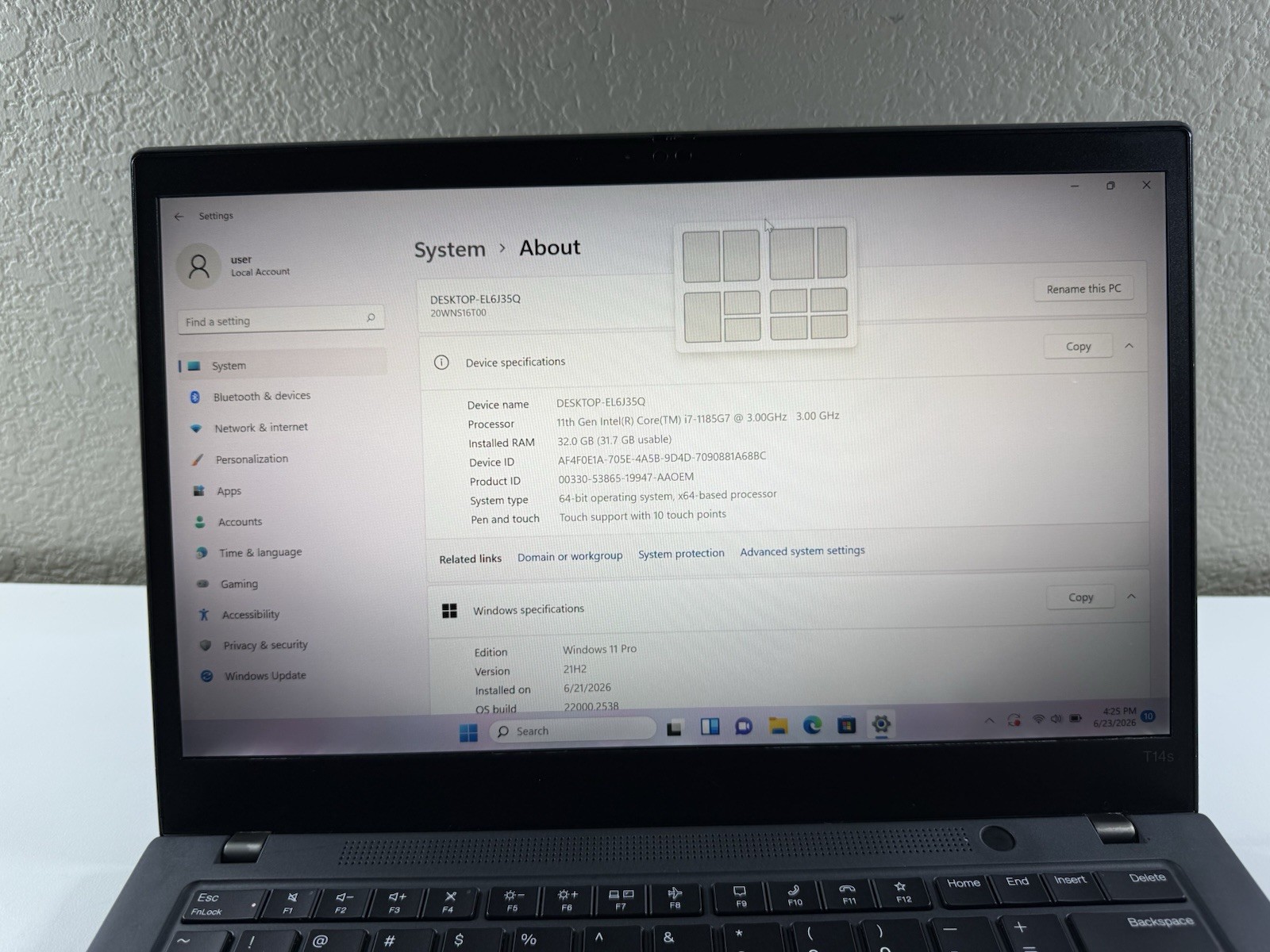 Lenovo ThinkPad T14s Gen 2 i7-1185G7 32GB 14″ FHD 1920×1080 512GB WWAN 4G Touch