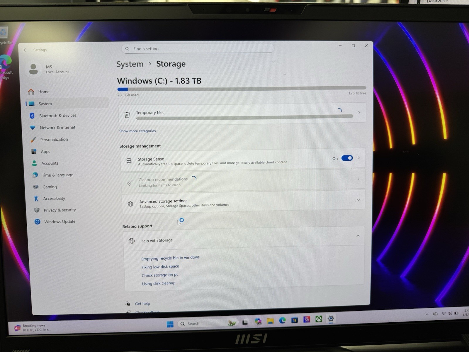MSI Raider GE78 HX 13V Gaming Laptop – i9-13980HX – RTX 4070 – 32GB RAM –2TB SSD