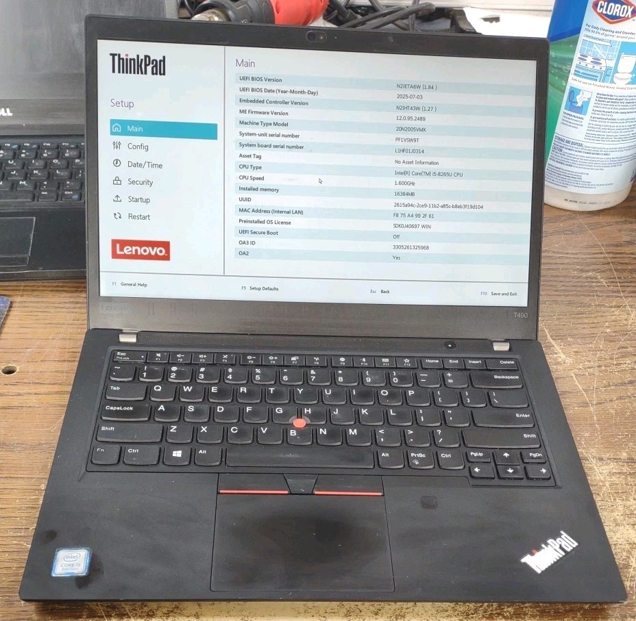 Lenovo ThinkPad T490 14″ W/ i5-8265U 1.6GHz, 8GB, 256GB