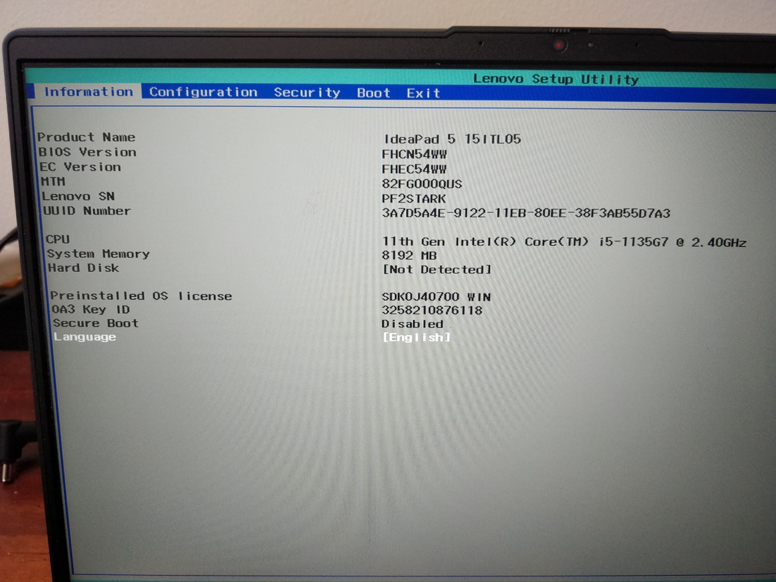Lenovo IdeaPad 5 15ITL05 INTEL CORE I5-1135G7@2.40GHz 8GB RAM NO DRIVE PART 9076