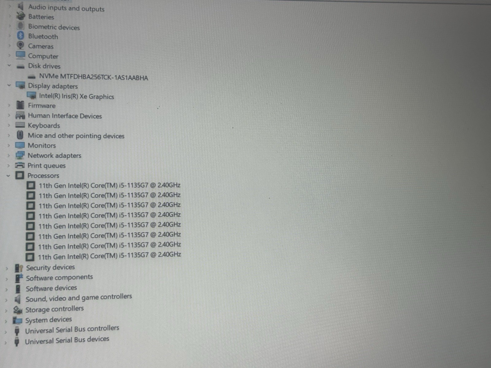 HP LAPTOP 15-DY2XXX INTEL CORE I5-1135G7 2.40GHZ 8GB RAM 256SSD