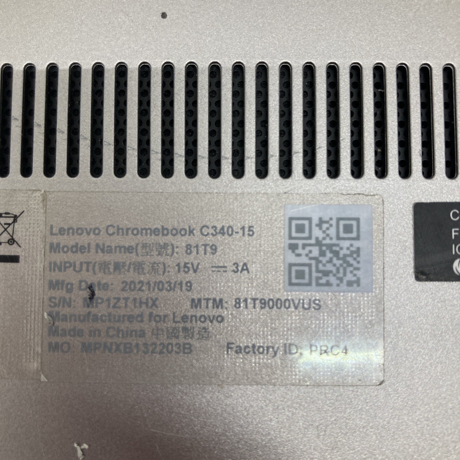Lenovo Chromebook C340-15 i3-8130U 2.2GHz 4GB RAM 1.8 GB Broken screen