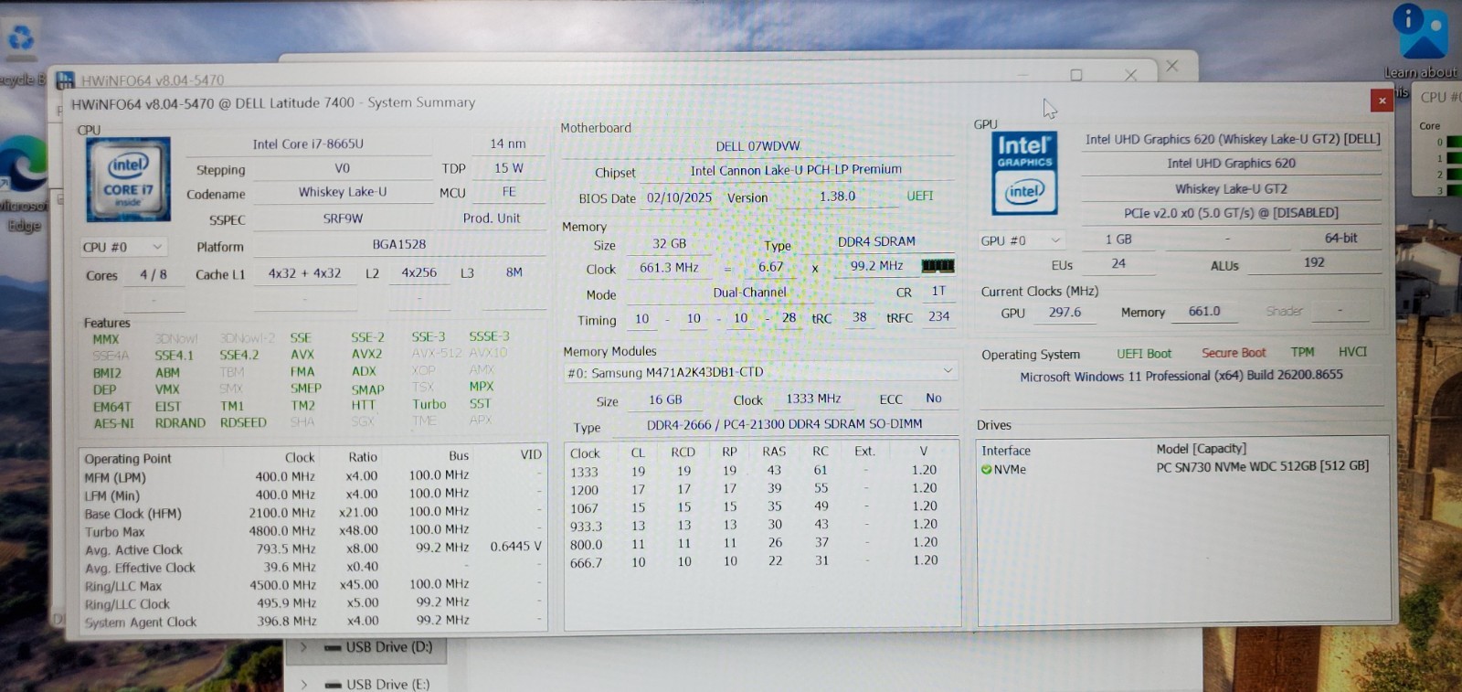 Dell Latitude 7400 Laptop Intel Core i7-8th Gen 32GB RAM 512GB SSD W11P 14″ FHD
