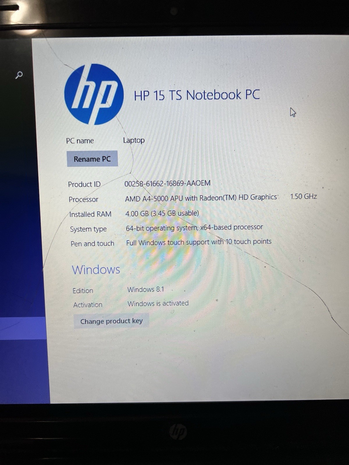 15” HP 15-g067nr Touchsmart Notebook Pc 4GB Mem 750GB HD AMD Radeon HD 8330 READ