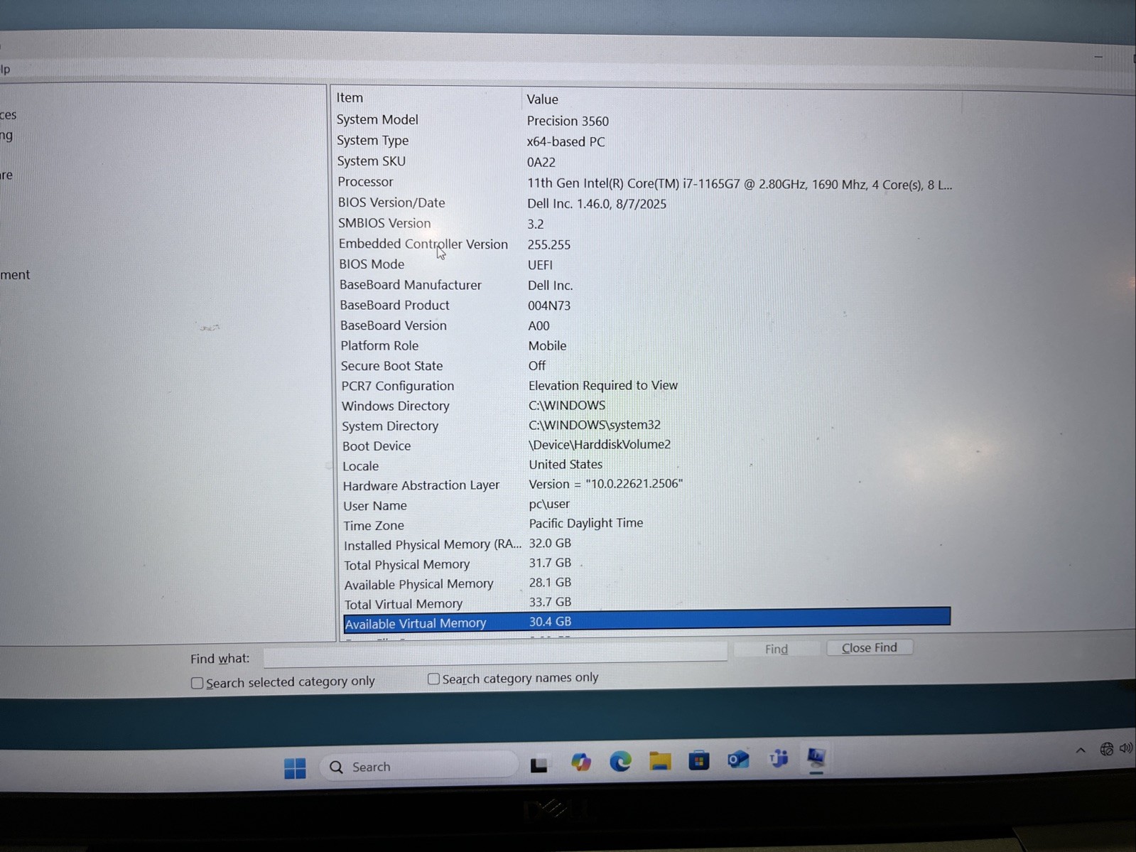 Dell Precision 3560 15.6″ Laptop Intel i7-1165G7 32GB RAM NVidia T500 256 GB SSD