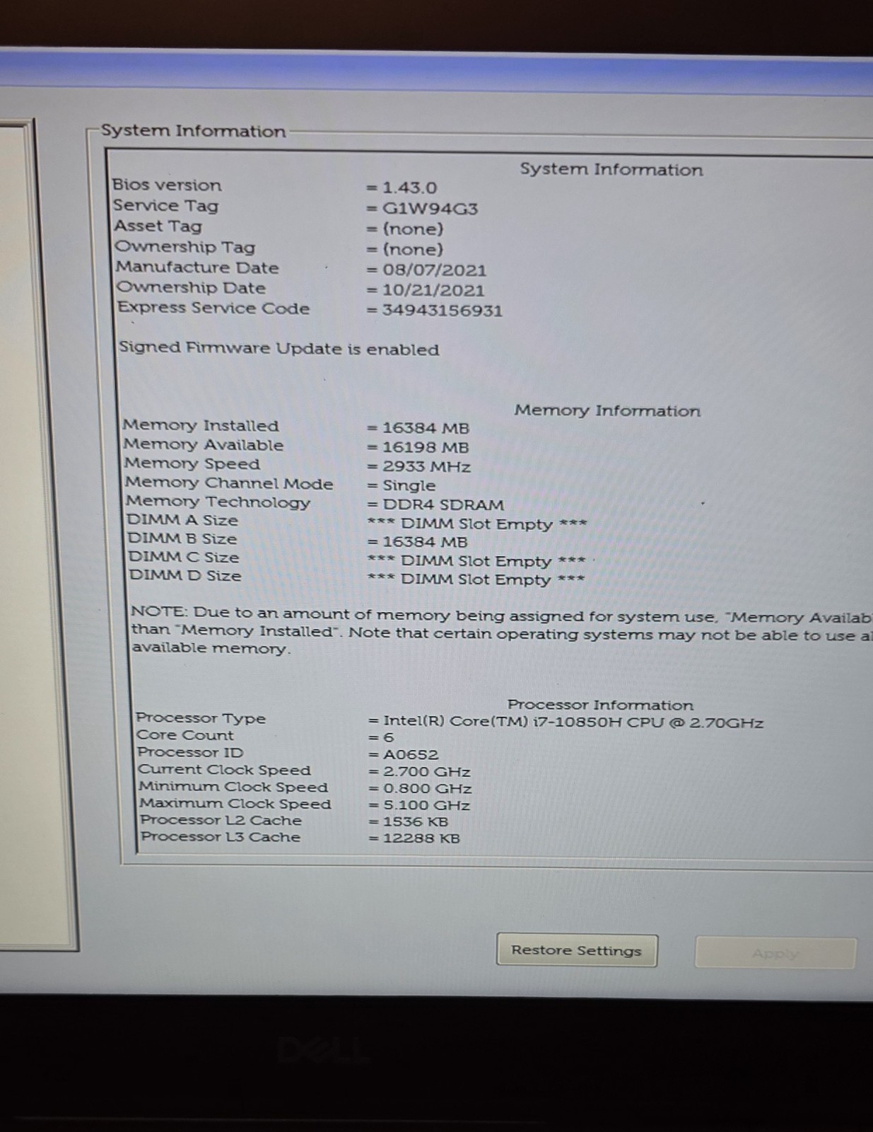 dell precision 7550 i7-10850h