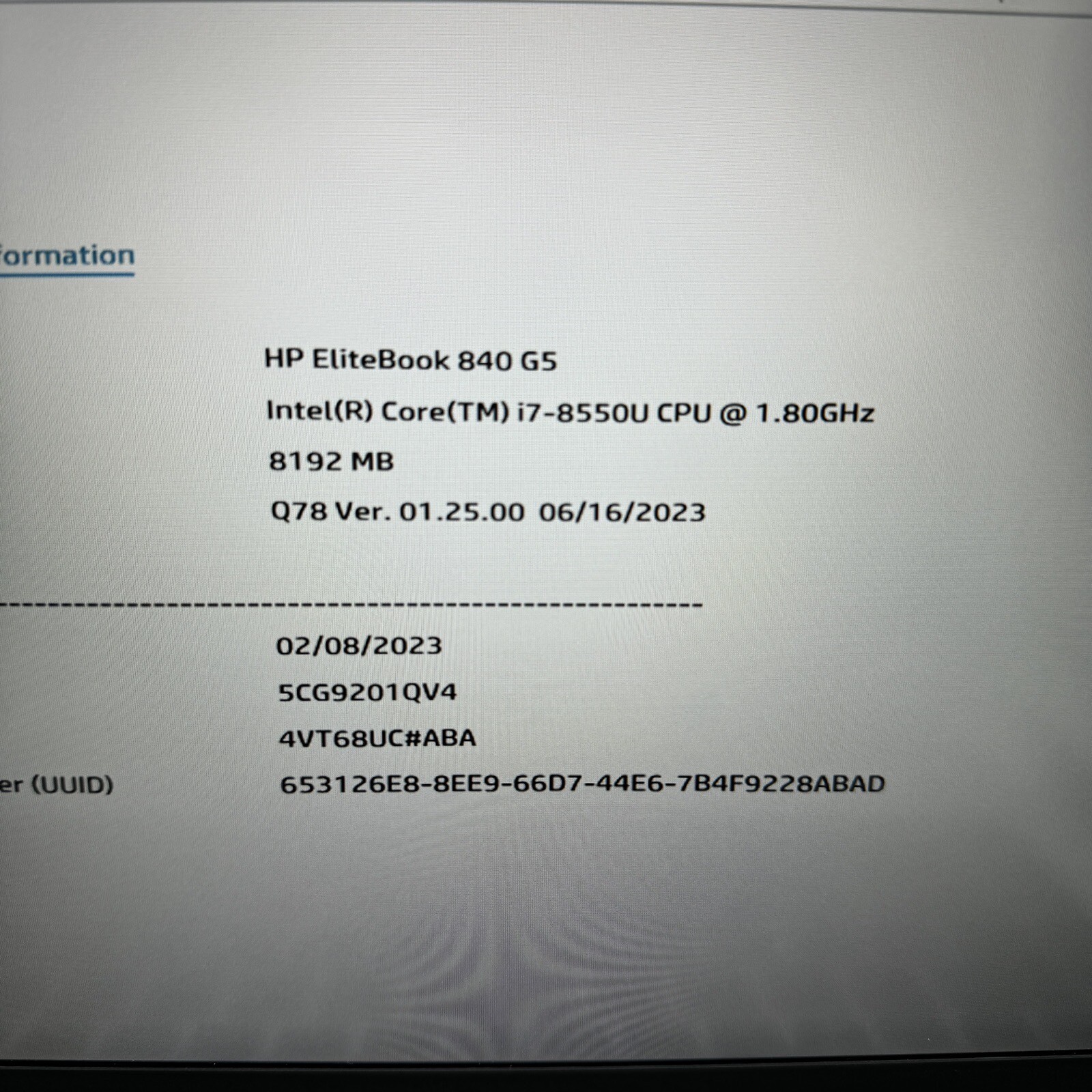 HP Elitebook 840 G5 14″ FHD | i7-8550U 1.80GHz | No RAM/SSD/Batt. | Bad Keyboard