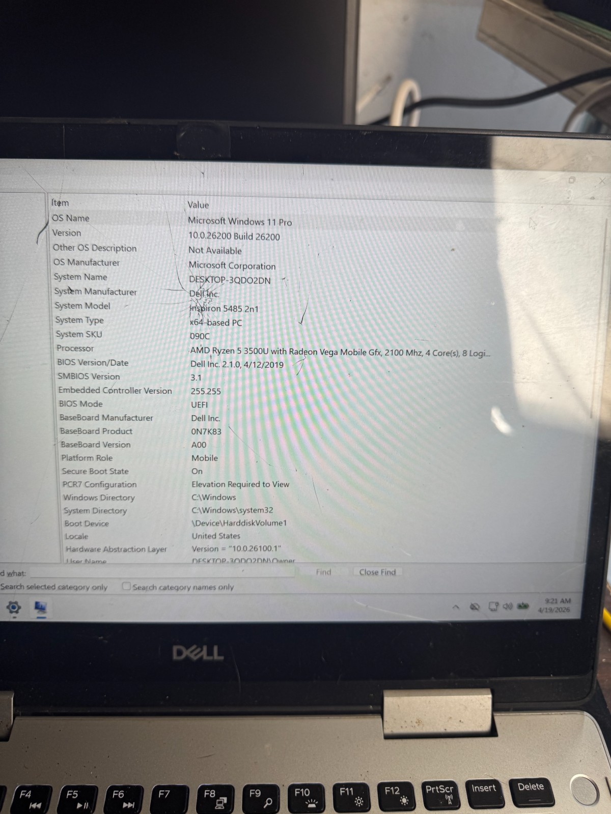 Dell Inspiron 5485 2 in 1 Ryzen 5 3500U, 8GB RAM, 120GB SSD, Win11 *READ #5299