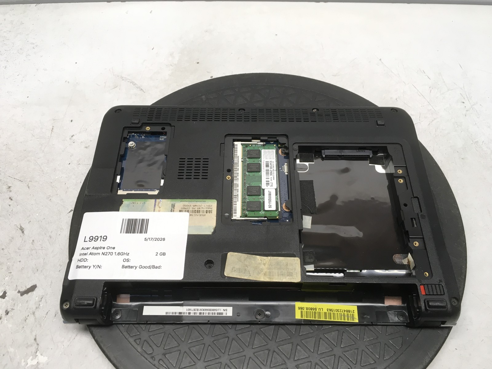 Acer Aspire One Intel Atom N270 1.6GHz 2 GB NO HDD No Batt