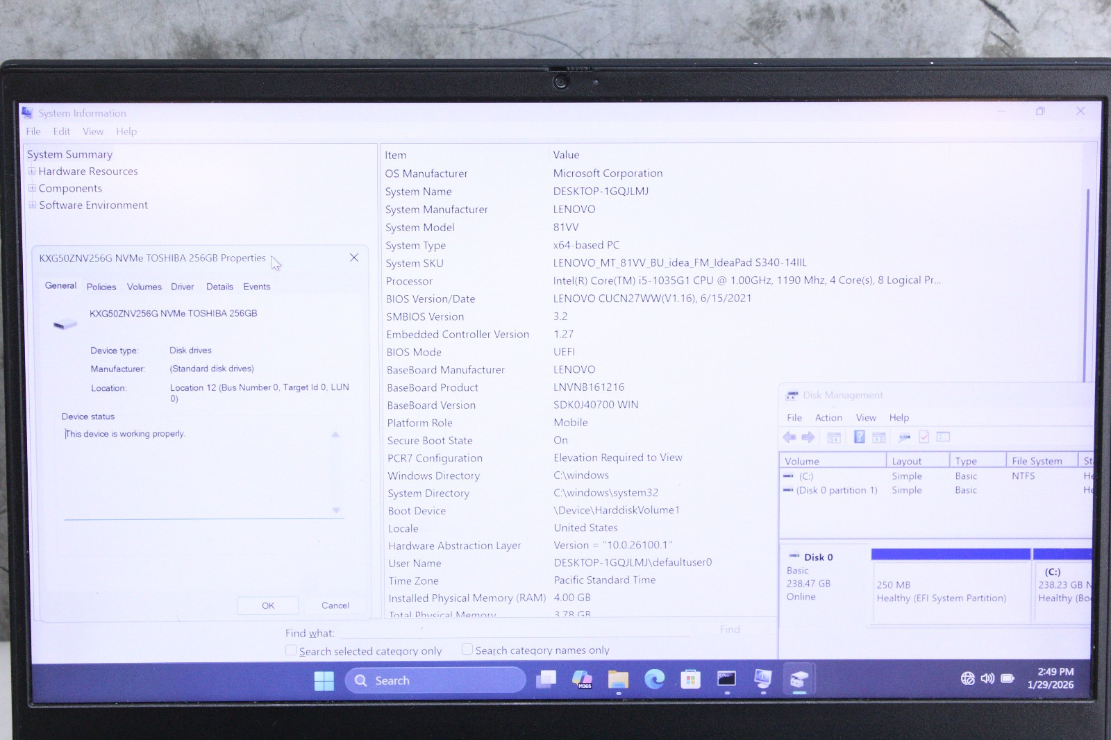 Lenovo IdeaPad S340 14IIL | i5-1035G1, 4GB Ram, 256GB NVMe, Grade B- Read!