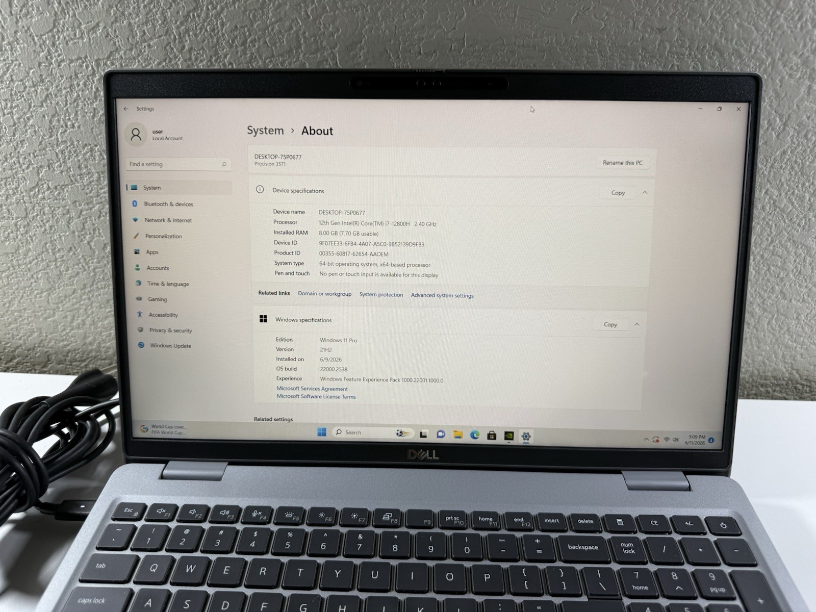 Dell 15.6″ Precision 3571 i7-12800H 8GB DDR5 512GB WIN 11 Nvidia T600 NO BATTERY