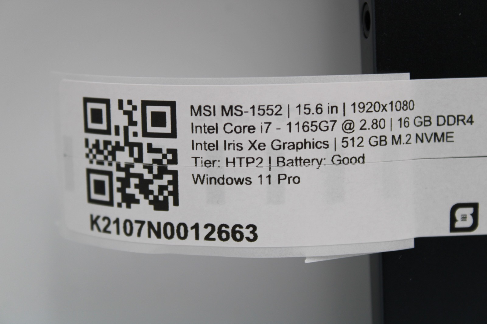 MSI Modern 15 MS-1552 _ I7-1165G7 @ 2.8 _ 16GB RAM _ 512GB SSD _ W11P