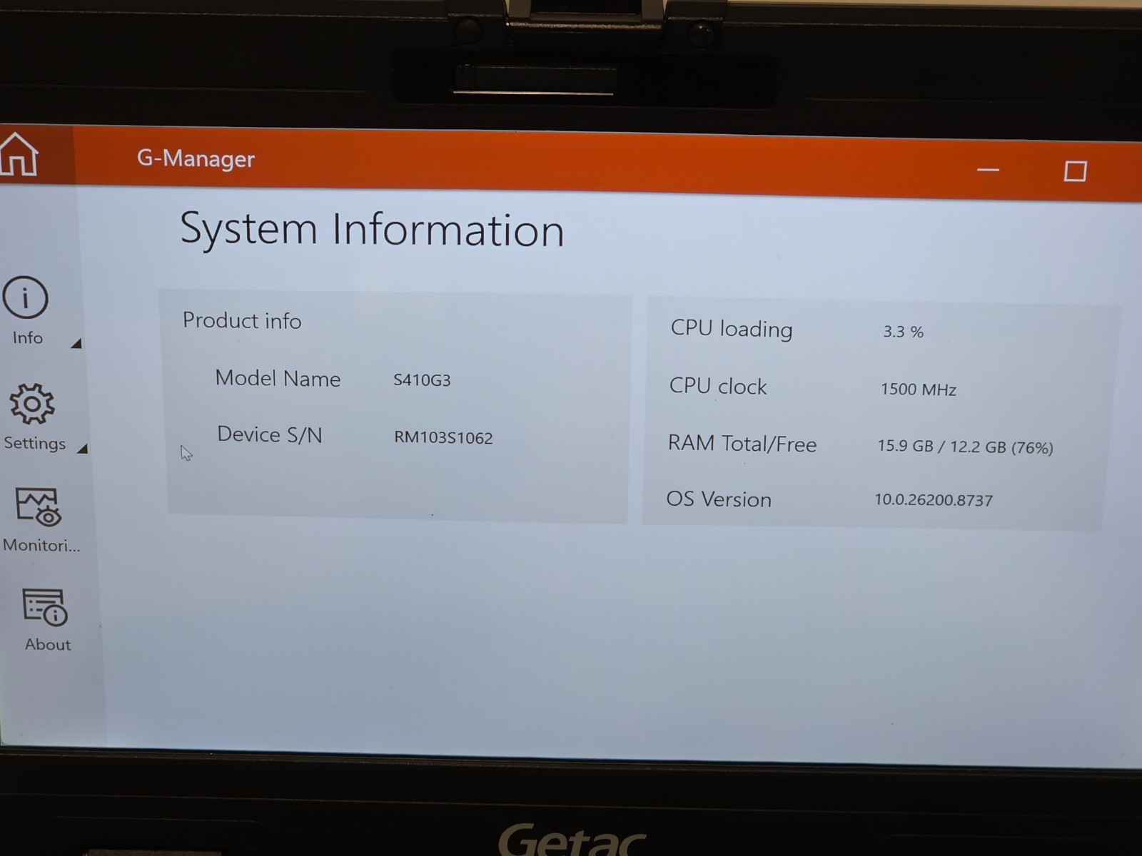 GETAC S410 G3 RUGGED LAPTOP 14″ FHD CORE i5-8265U 16GB 256GB SSD HDMI GPS #039