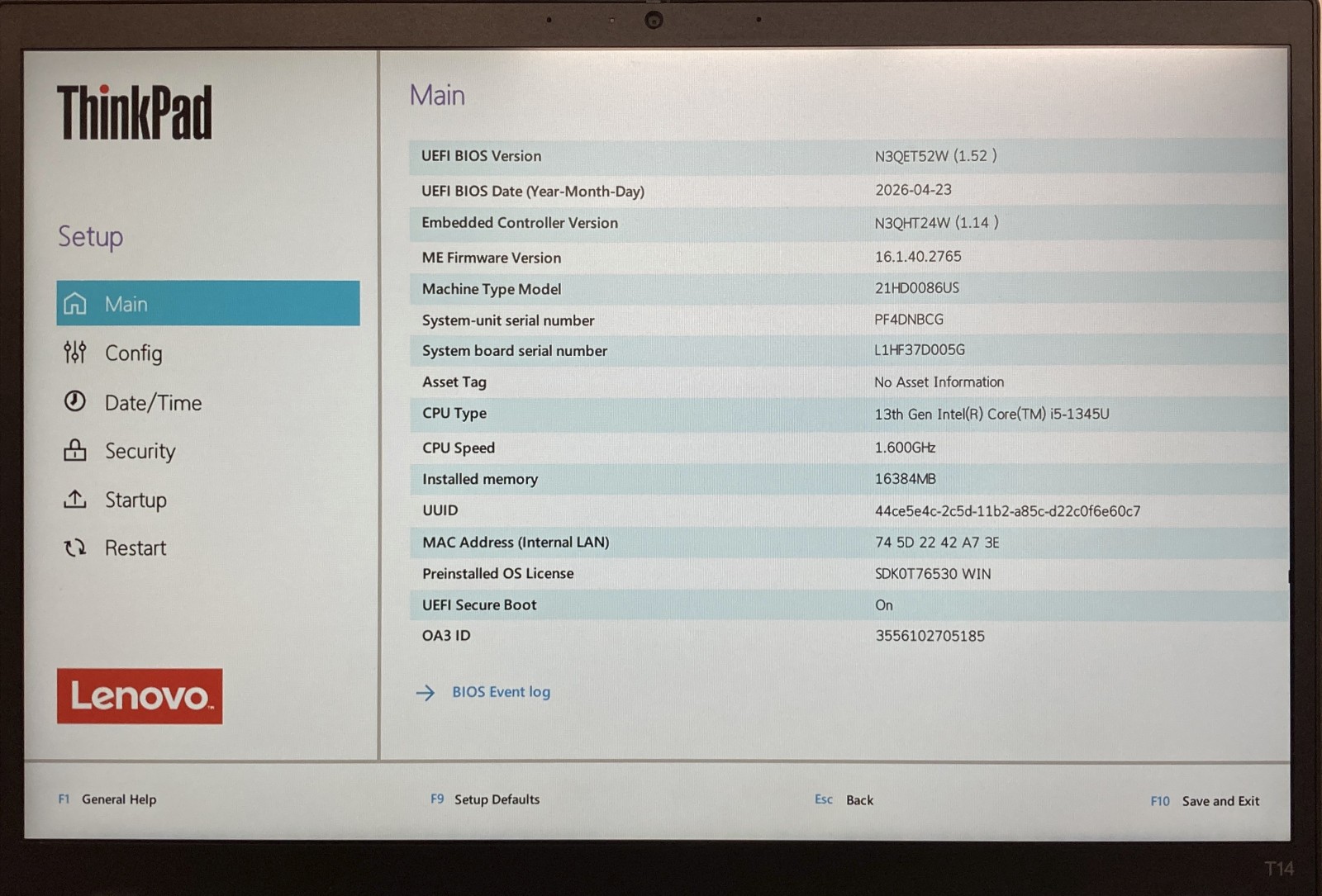 Lenovo ThinkPad T14 Gen 4 14″ Laptop i5-1345U 16GB RAM 256GB NVMe