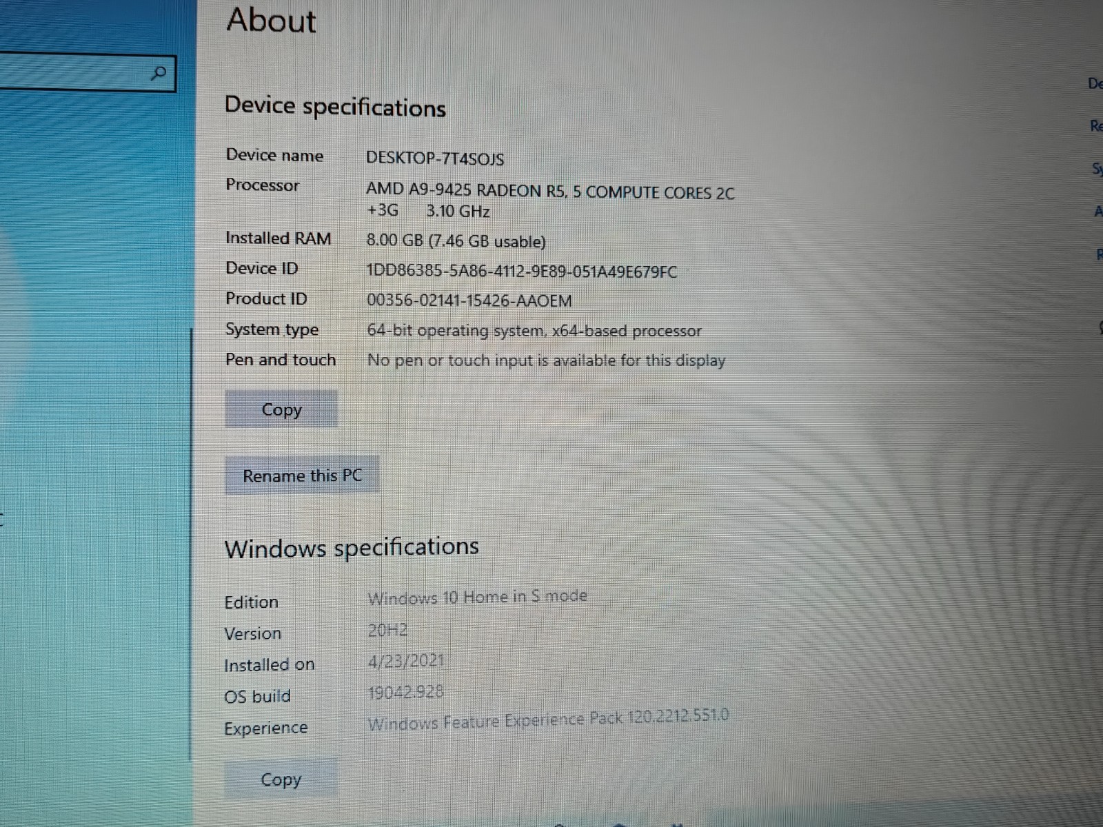 HP 14-dk0002dx laptop 128GB SSD 4GB RAM AMD A9 Processor win10 home