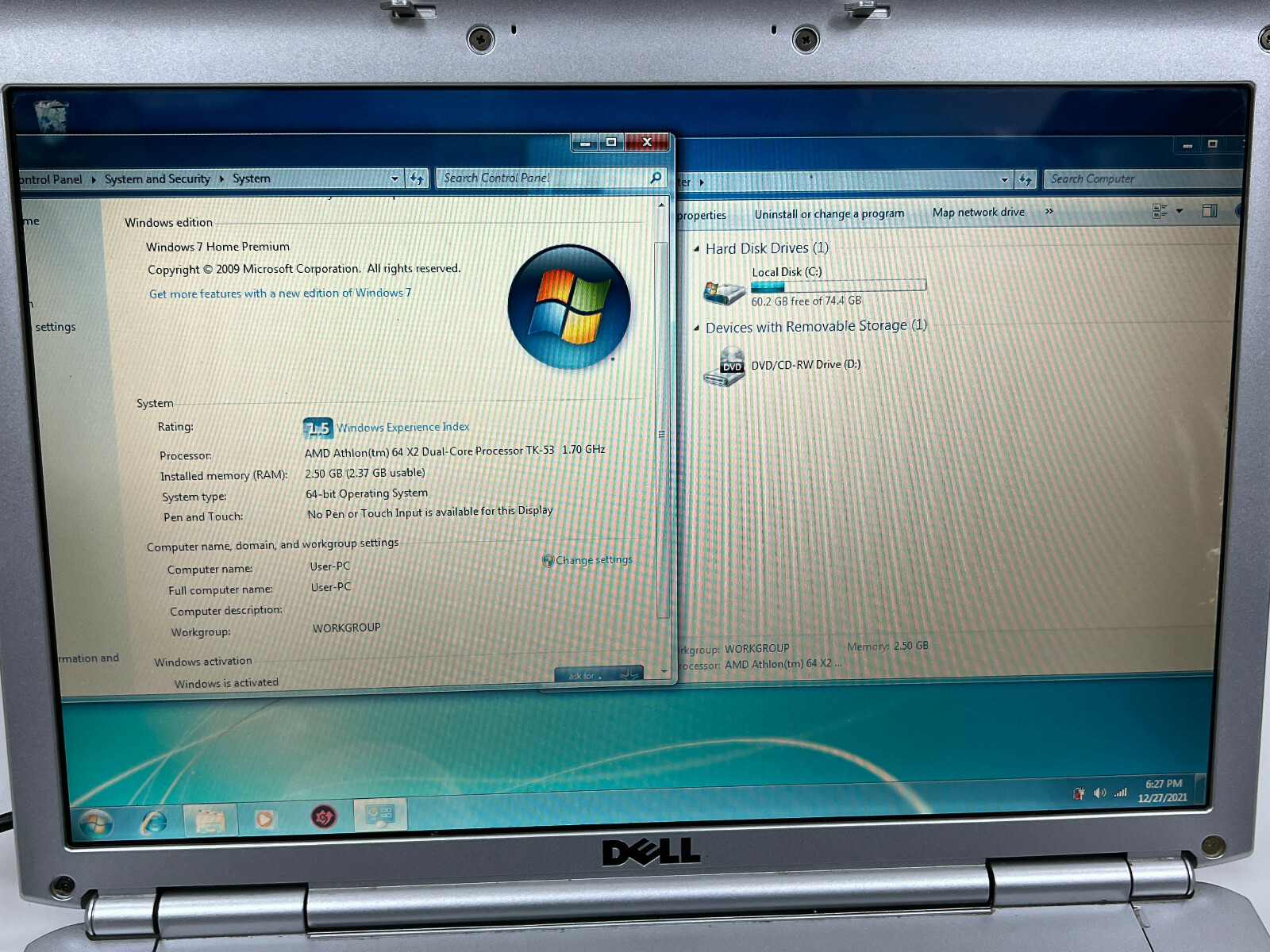 Dell Inspiron 1521 15.6″ AMD Athlon 64 x2 Dual Core 2.5GB 80GB HDD Laptop *READ*