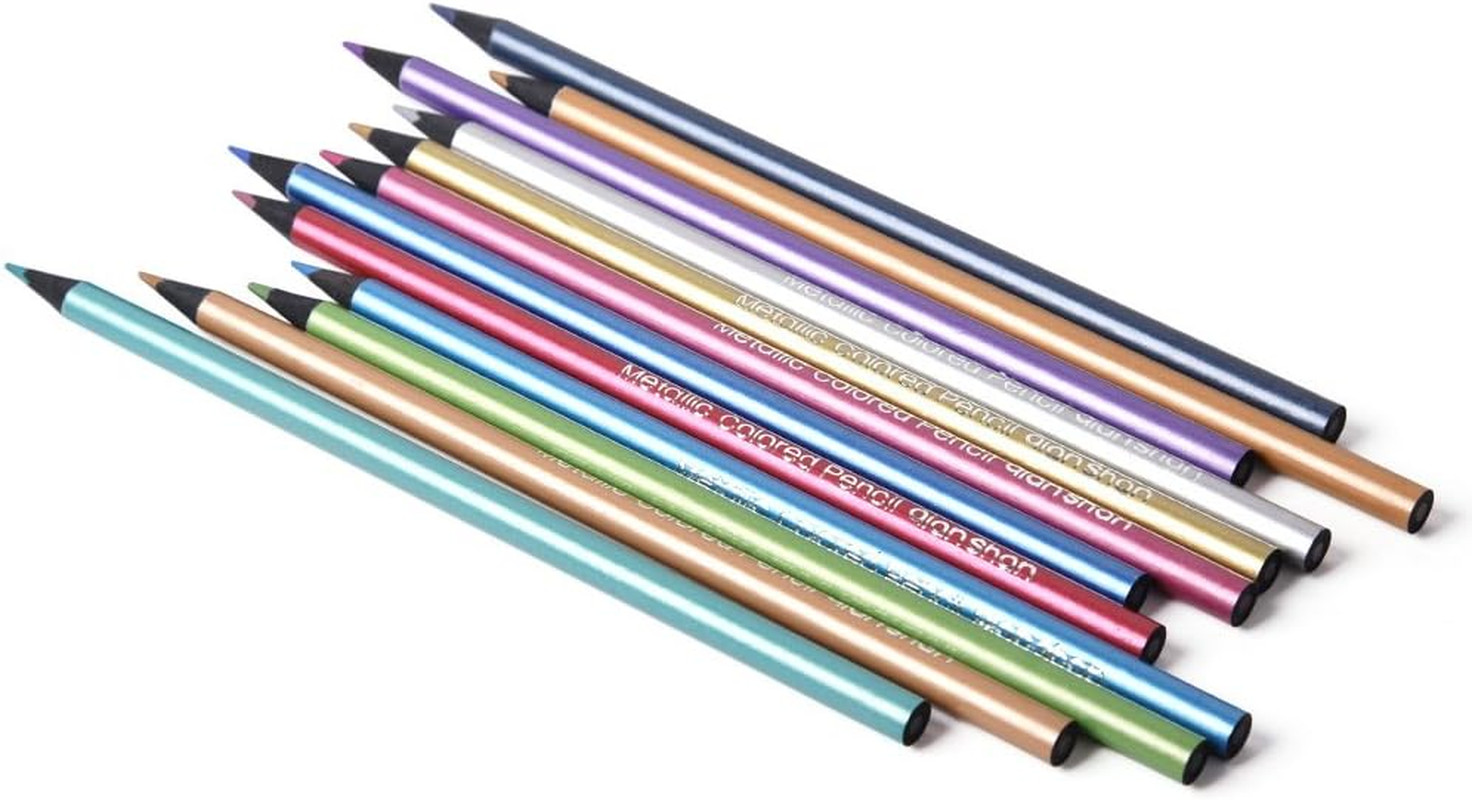 Metallic Colored Pencils Black Wood Multi Colored Pencils Pre-Sharpened Wooden S